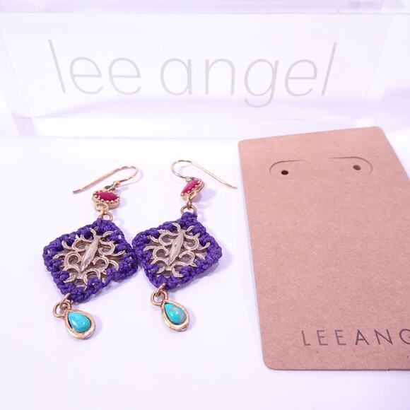 Neiman Marcus Majestic Cabochon Turq Lapis Woven Cabochon Earrings NWT 178 - Picture 7 of 7